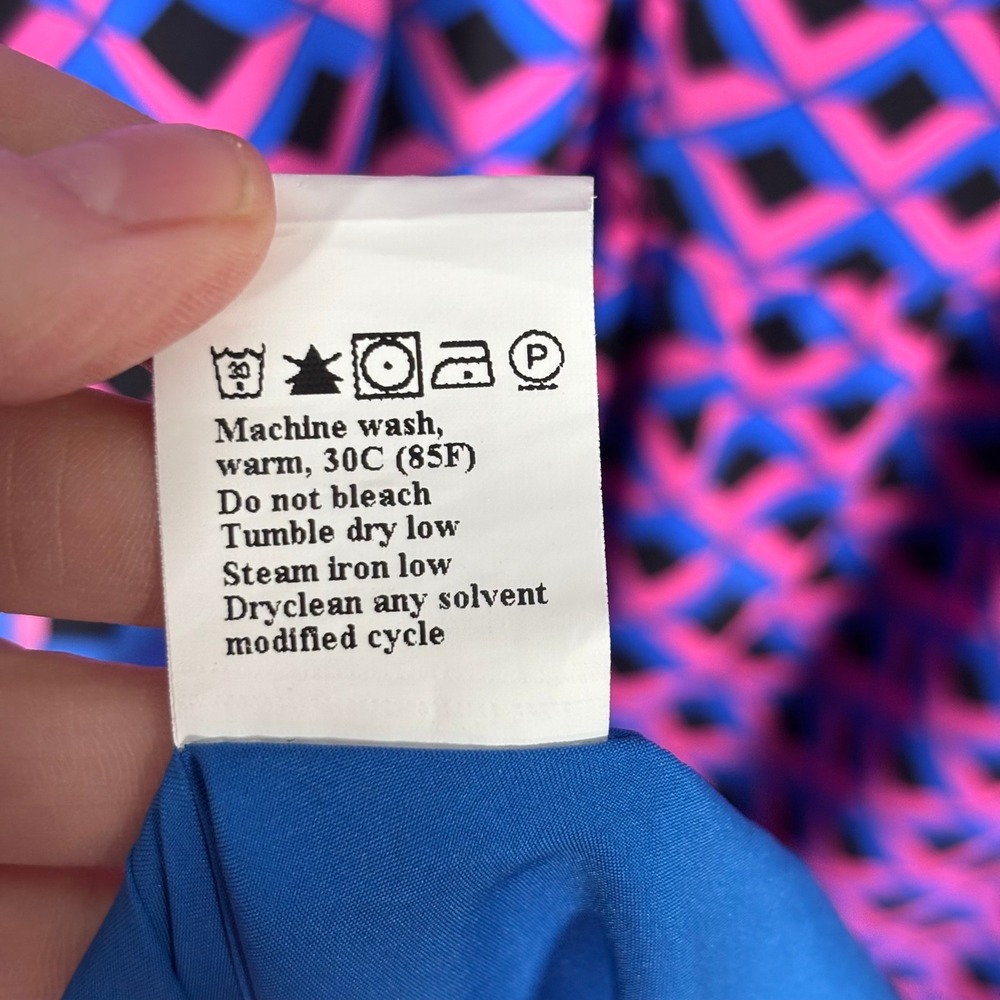 Pretty Garden Tiered Midi Dress XL Pink‎ Blue Geometric Smocked Retro Maximalist - Picture 11 of 13